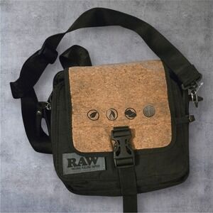 RAW Rolling Papers Crossbody Bag Smell Proof Stash Black Cork BROKEN MAIN ZIPPER